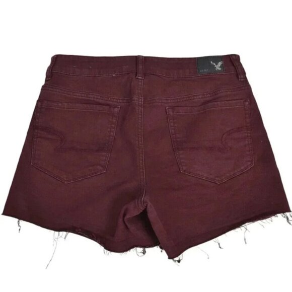 American Eagle Hi-Rise Shortie Jean Shorts Burgundy Super Stretch Size 8 - Picture 5 of 12